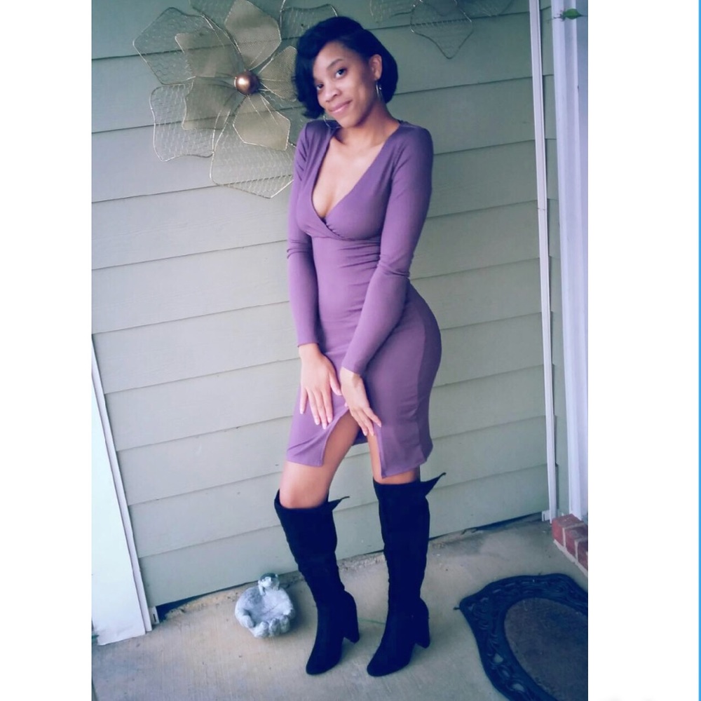 Purple Long Sleeve Wrap Split hem Midi Dress💜✨